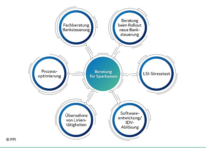 Schema der Leistungsfelder der PPI AG in der Beratung für Sparkassen